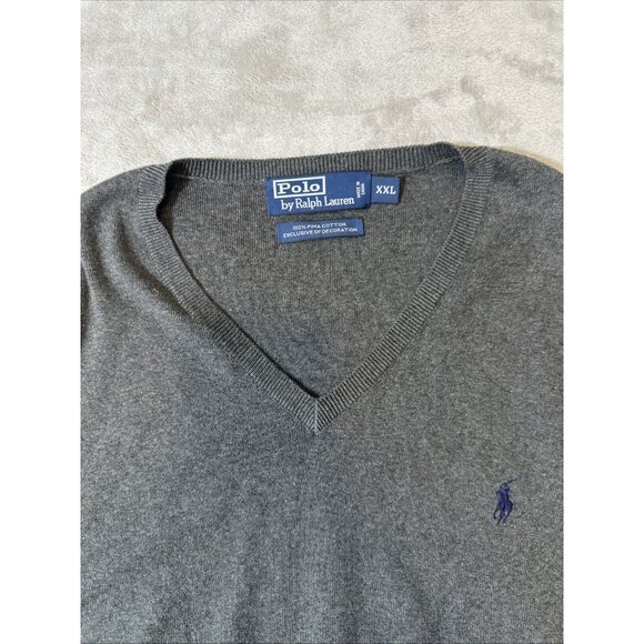 Polo Ralph Lauren Men’s XXL Gray Pima Cotton V-Neck Sweater Vest Pullover - Picture 5 of 10